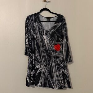 Valentina Black and White Abstract Pattern Dress